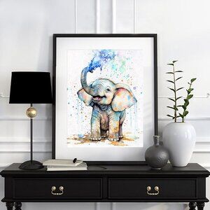 8x10 Baby Elephant Watercolor Oil‎ Painting Art Print